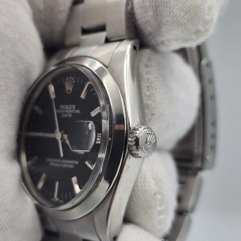 Rolex Oyster Perpetual Date Black Dial Stainless Steel 1500 34mm Watch