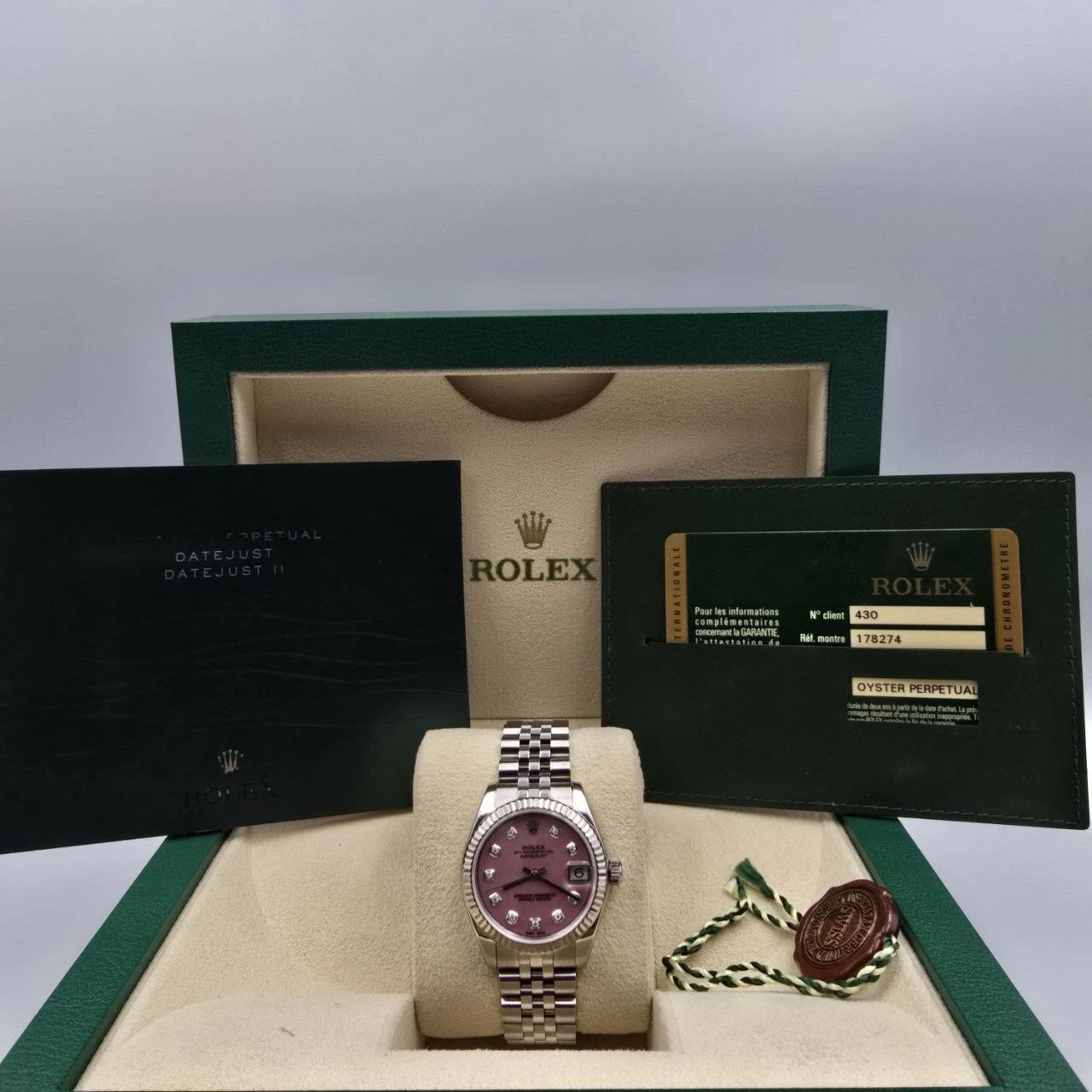 Rolex Datejust MOP Pink Diamond Dial Steel White Gold 31mm Watch 178274 B+P