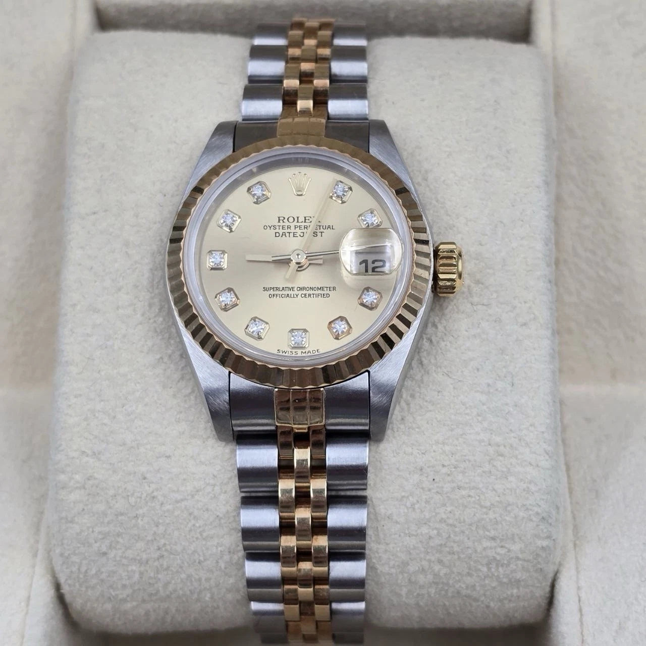 PAPERS Rolex Datejust Gold Steel Champagne Diamond Dial Jubilee 26mm 79173