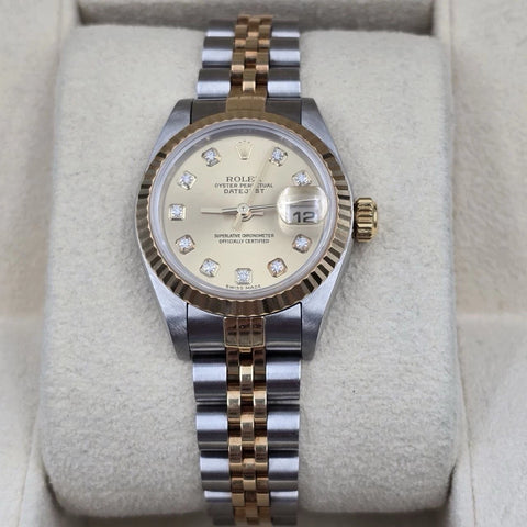 PAPERS Rolex Datejust Gold Steel Champagne Diamond Dial Jubilee 26mm 79173