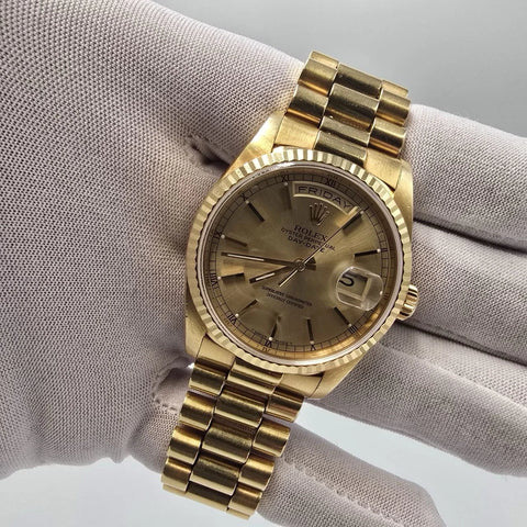 PAPERS Rolex President Day Date 36mm Champagne Dial 18238 Double Quick Gold BOX