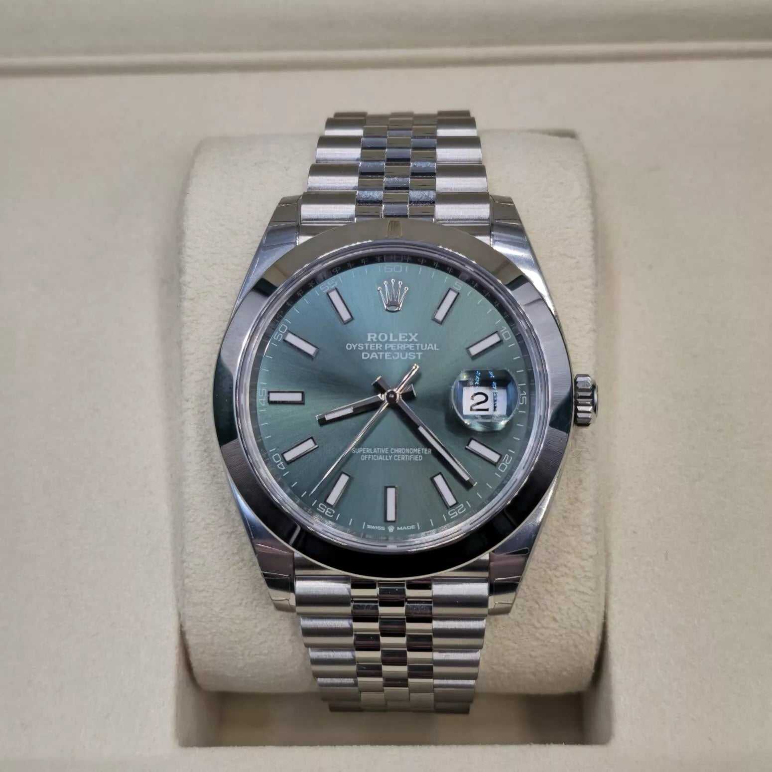 NEW 2025 Rolex Datejust 41mm STICKERED Mint Green Dial Jubilee Watch 126300 BOX