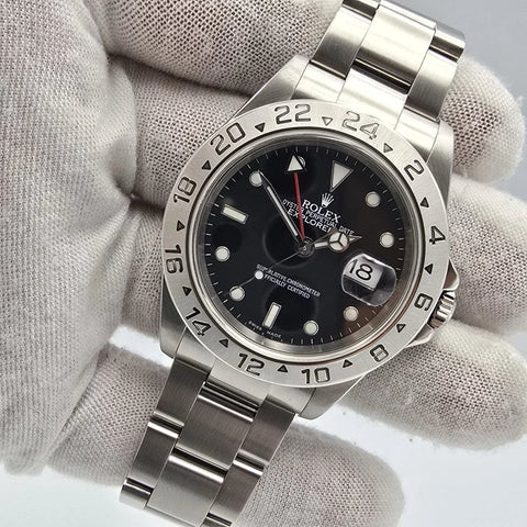 2005 Rolex Explorer II 16570 Steel Black Dial NO HOLES Automatic Date Watch 40MM