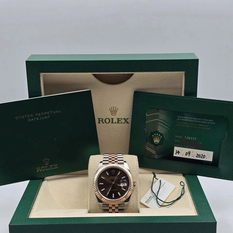 2020 PAPERS Rolex Datejust 41mm 126331 Chocolate Jubilee Gold Steel BOX