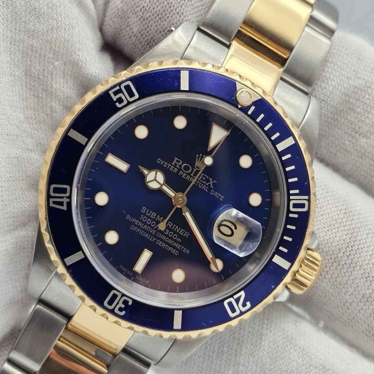 Rolex Submariner Date 16613 Blue Dial Gold Buckle Two Tone Steel Gold 40mm Watch