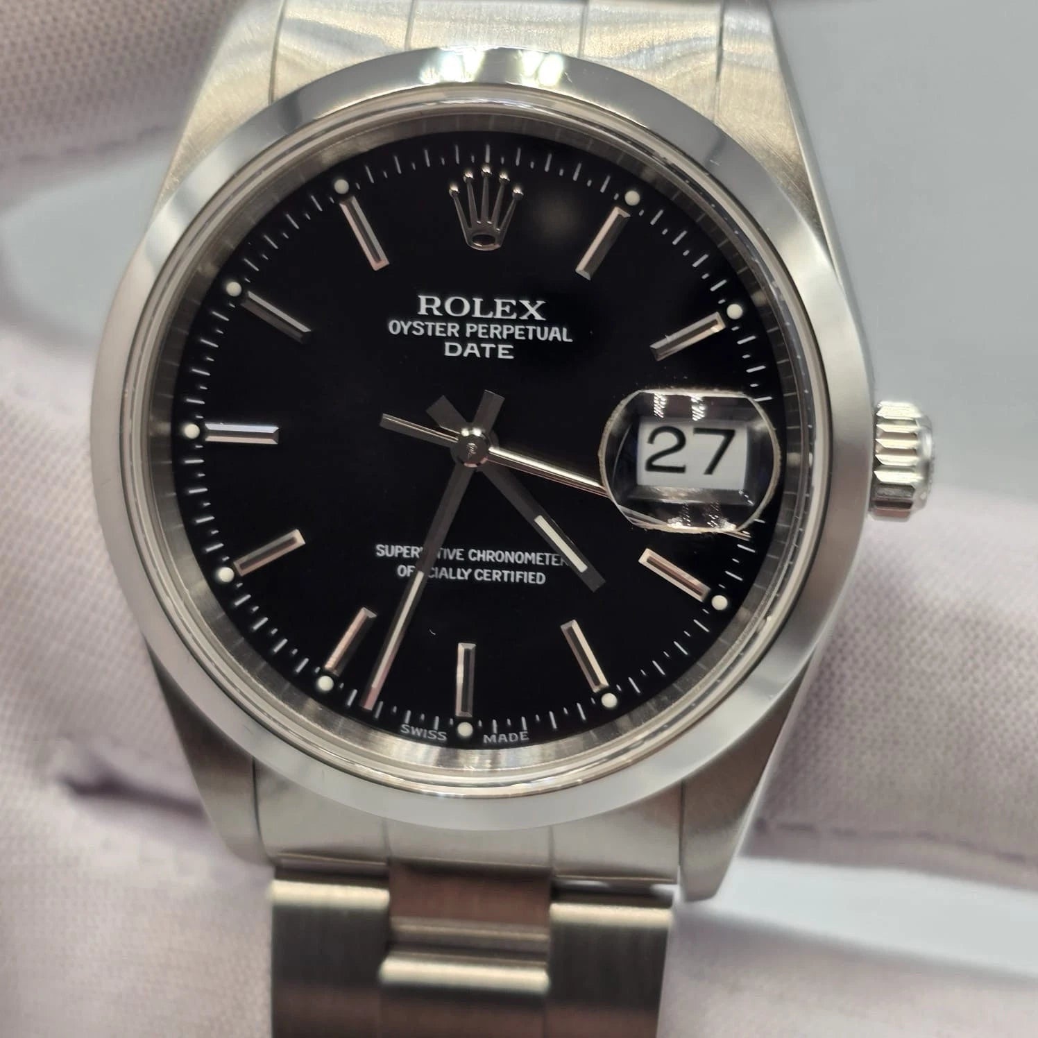 Rolex Oyster Perpetual Date 15200 Stainless Steel Black Dial 34MM Watch