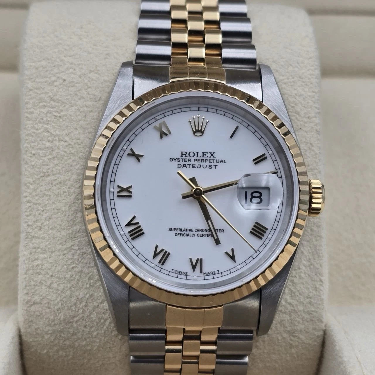 Rolex Datejust 36mm White 18K Yellow Gold Jubilee Stainless Steel Watch 16233