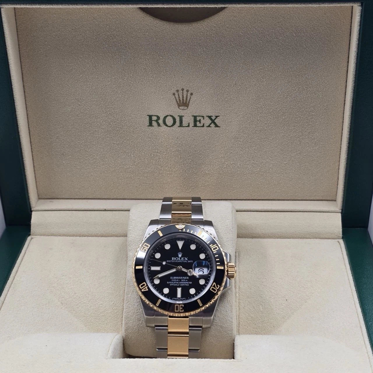 2015 Rolex Submariner Date 40mm 18k Yellow Gold & Steel Black Watch 116613LN B+P