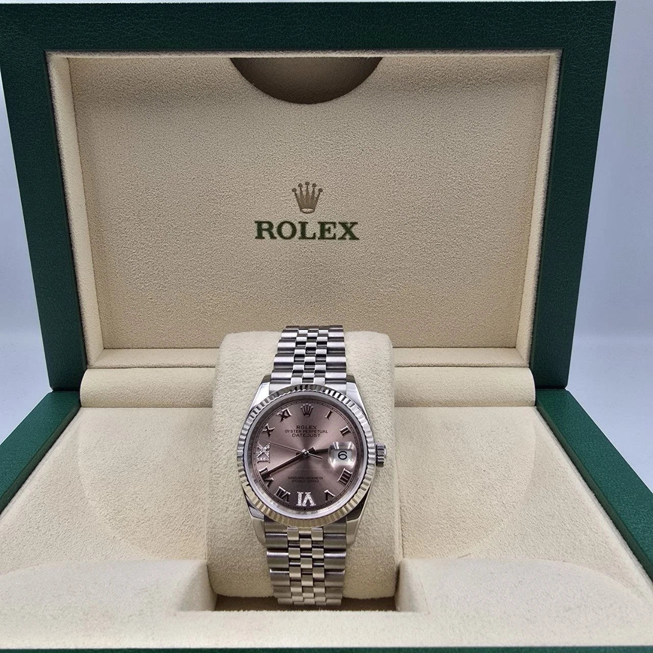 MINT Rolex Datejust 36mm Pink Roman Diamond 6 9 Dial Steel Jubilee Watch 126234