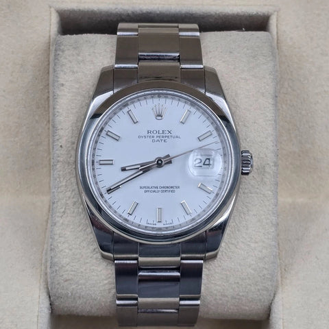 PAPERS Rolex Oyster Perpetual Date 34mm 115200 White Steel Oyster Watch