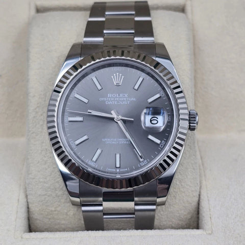 PAPERS MINT 2024 Rolex Datejust 41mm Oyster Rhodium Dial Fluted Bezel 126334 BOX