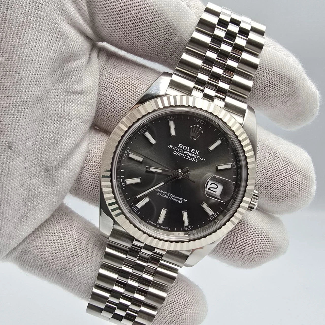MINT PAPERS 2020 Rolex Datejust 41mm Fluted Bezel Rhodium Jubilee 126334 BOX