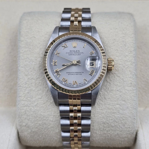 PAPERS Rolex Datejust 26mm 69173 TT Jubilee NO HOLES Rhodium Gray Roman Watch