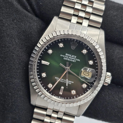 Rolex Datejust Automatic Green Vignette Diamond Dial Jubilee 36mm Watch 16030