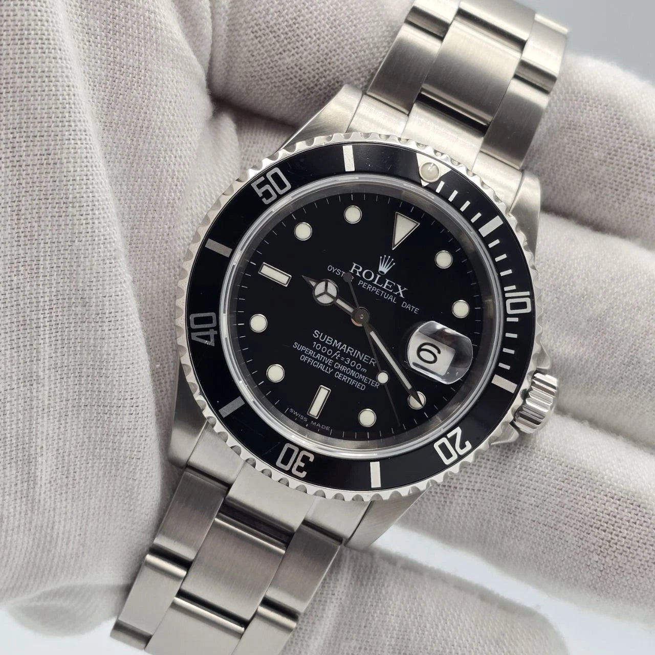 2007 Rolex Submariner Date NO HOLES 40mm Black Dial Steel Oyster Watch 16610