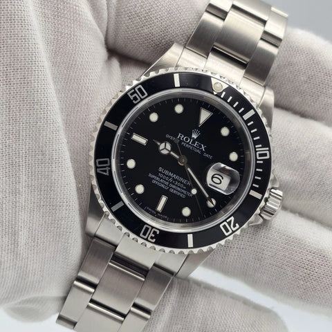 2007 Rolex Submariner Date NO HOLES 40mm Black Dial Steel Oyster Watch 16610