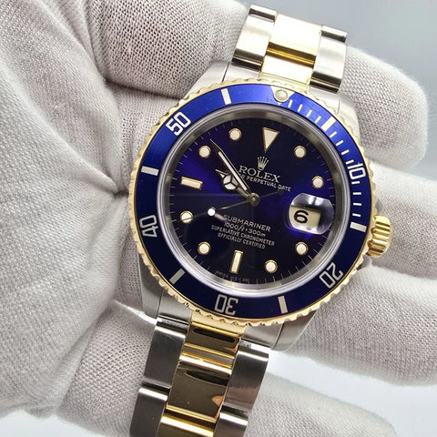 Rolex Submariner Date 16613 Blue Dial Two Tone Steel Gold 40mm Watch