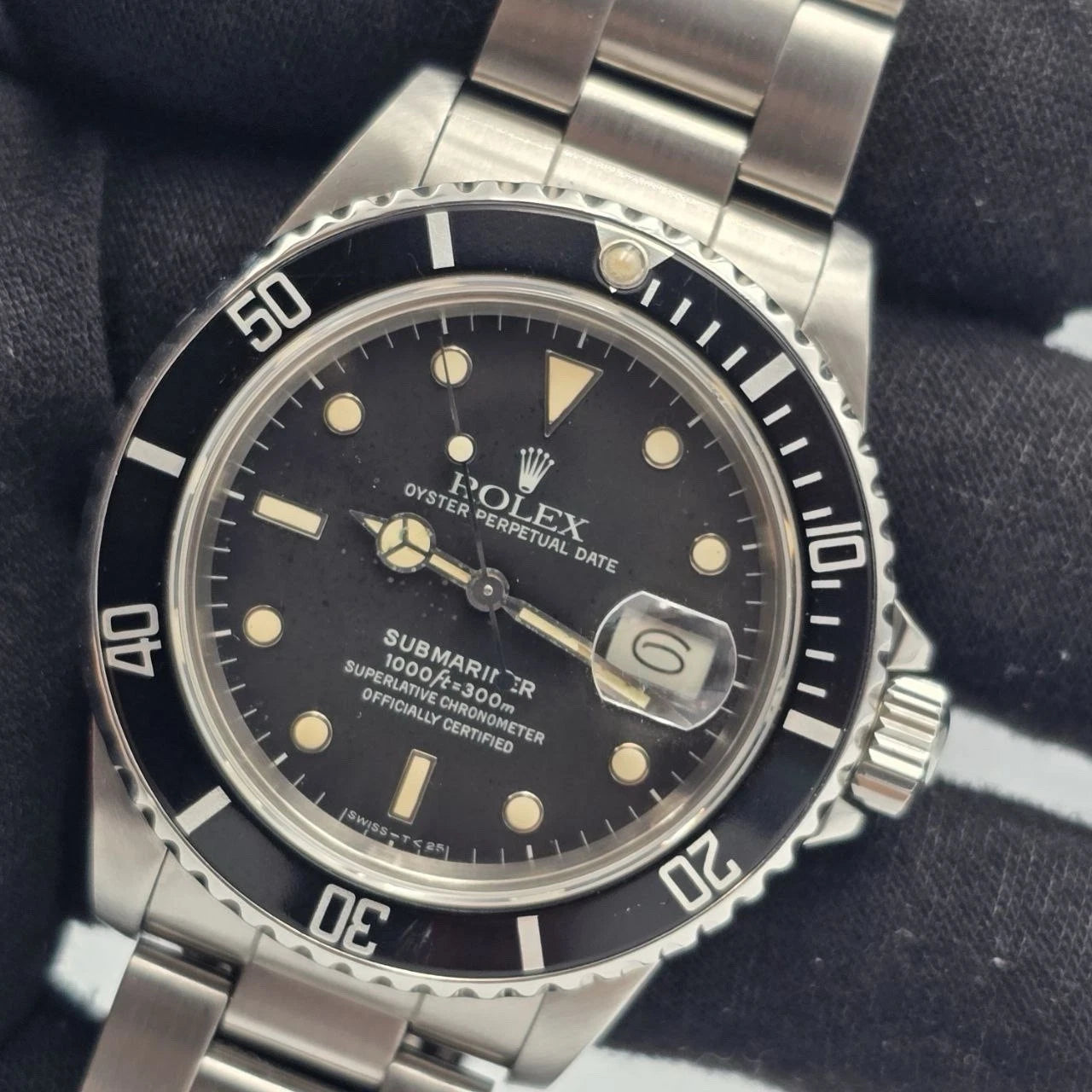 Rolex Submariner Date 16800 Steel Factory Patina Matte Black 40mm Oyster Watch