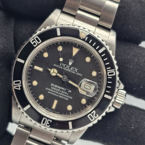 Rolex Submariner Date 16800 Steel Factory Patina Matte Black 40mm Oyster Watch