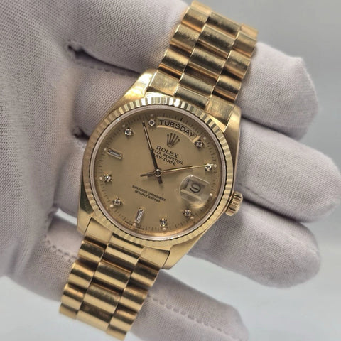 Rolex Day-Date 18038 President 18k Gold 36mm Factory Champagne Diamond Dial