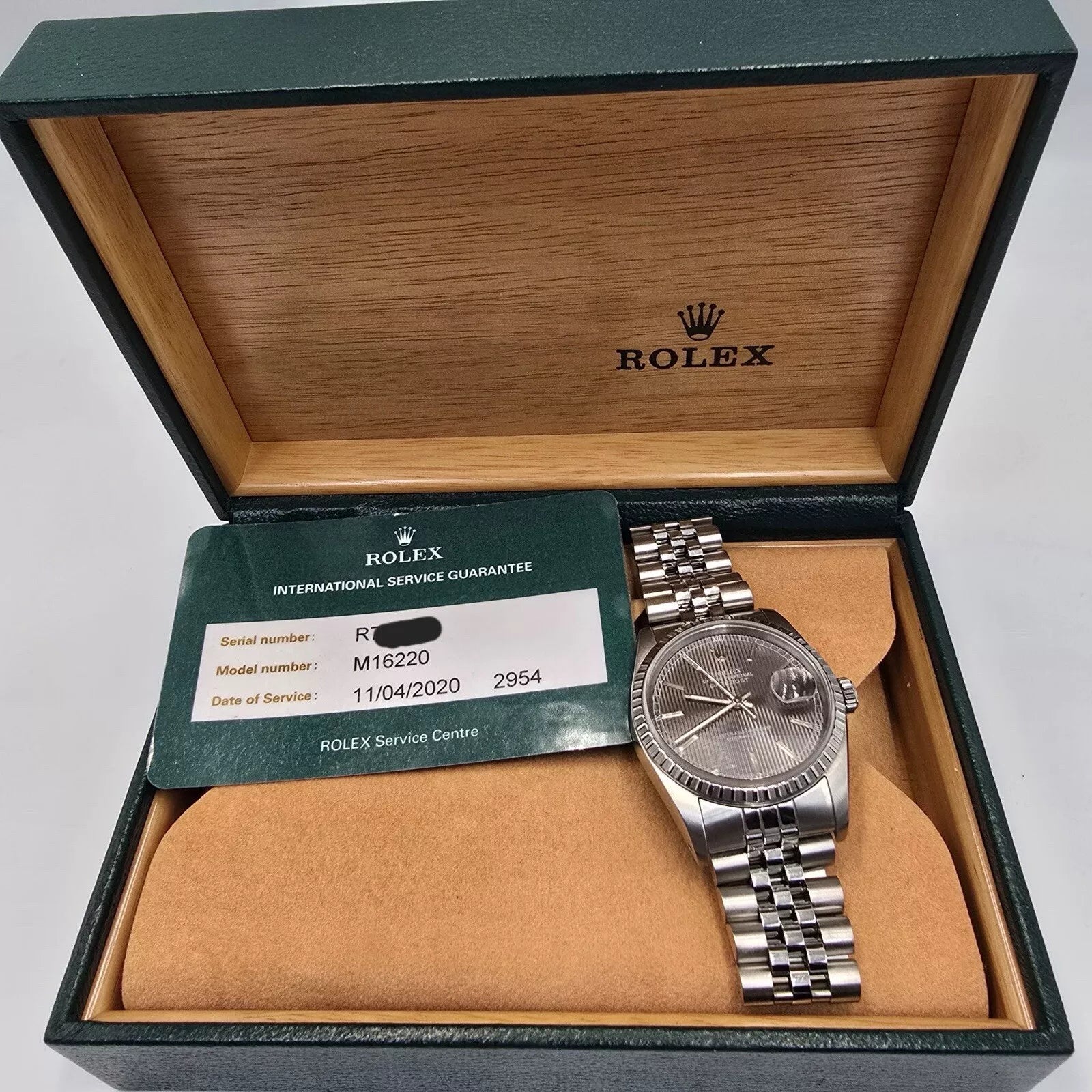 2020 RSC Rolex Datejust Steel 36mm Gray Tapestry Dial Jubilee Watch 16220 BOX