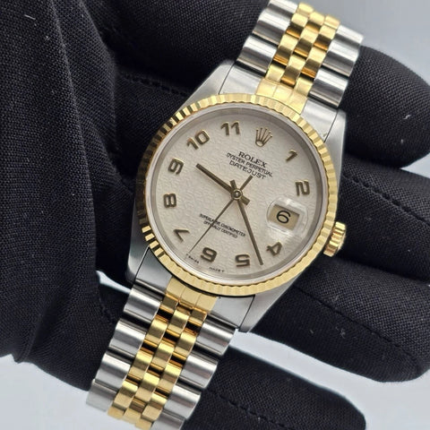 Rolex Datejust 16233 Two Tone Jubilee Bracelet Ivory Dial NO HOLES 36mm Watch