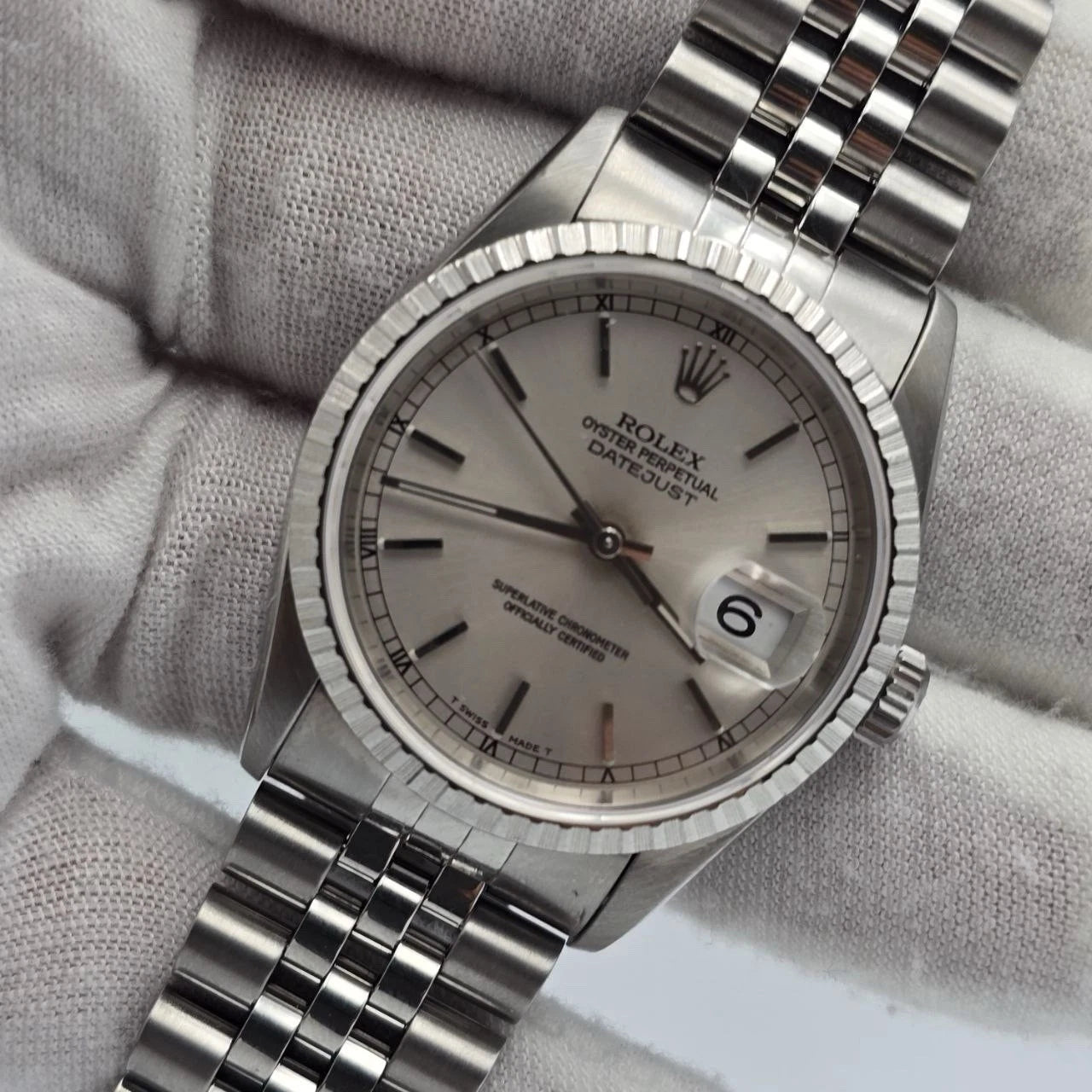 MINT Rolex Datejust Steel Automatic 36mm Silver Dial Jubilee Watch 16220
