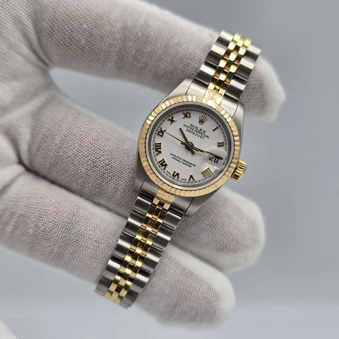 MINT PAPERS Rolex Datejust Gold Steel Fluted White Roman Jubilee 26mm 79173