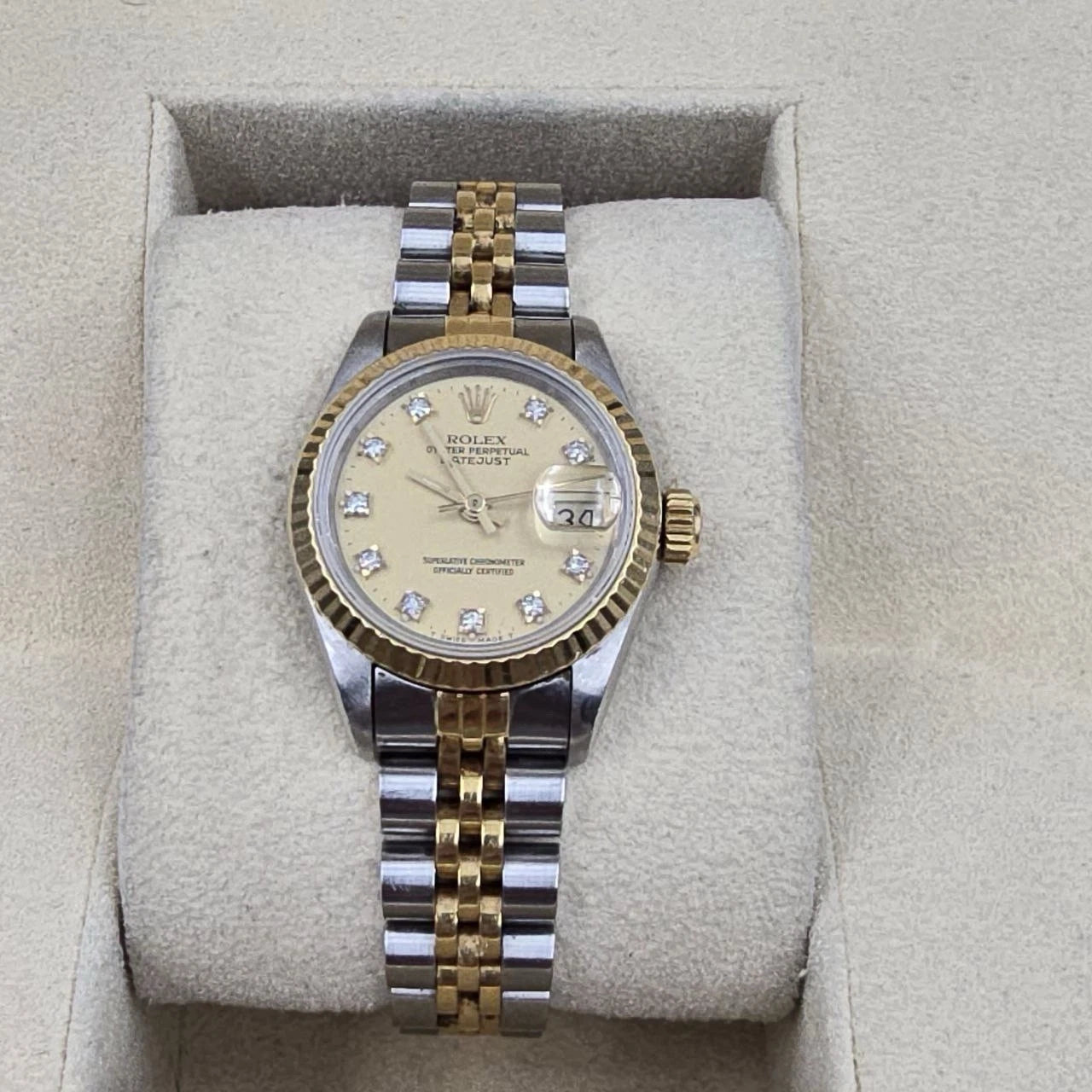 Rolex Datejust 26mm Champagne Diamond Dial Two Tone Jubilee Watch 69173
