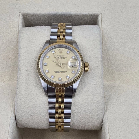 Rolex Datejust 26mm Champagne Diamond Dial Two Tone Jubilee Watch 69173