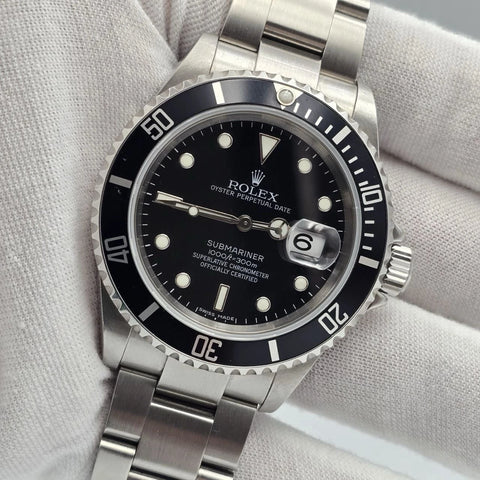 2006 Rolex Submariner Date NO HOLES 40mm Black Dial Steel Oyster Watch 16610