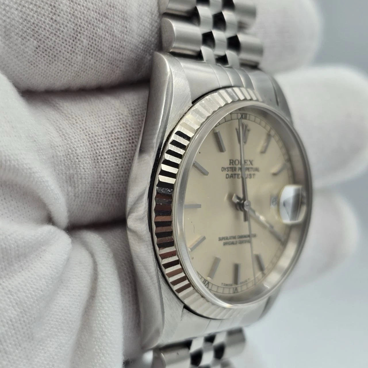 Rolex Datejust Silver Dial Stainless Steel Jubilee NO HOLES 16234 36mm Watch