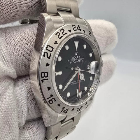 2007 Rolex Explorer II 16570 Steel Black Dial NO HOLES Automatic Date Watch 40MM