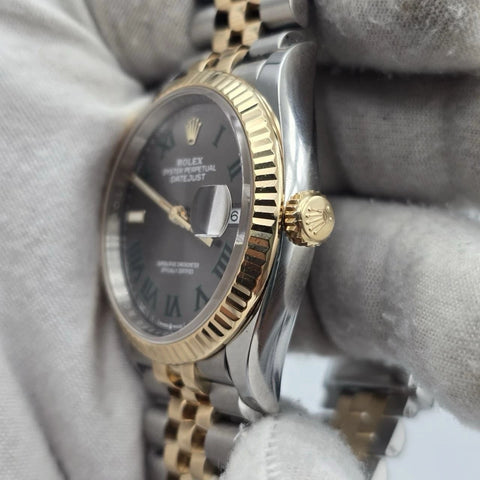 2022 PAPERS Rolex Datejust 36mm Wimbledon Yellow Gold Fluted Jubilee 126233 BOX