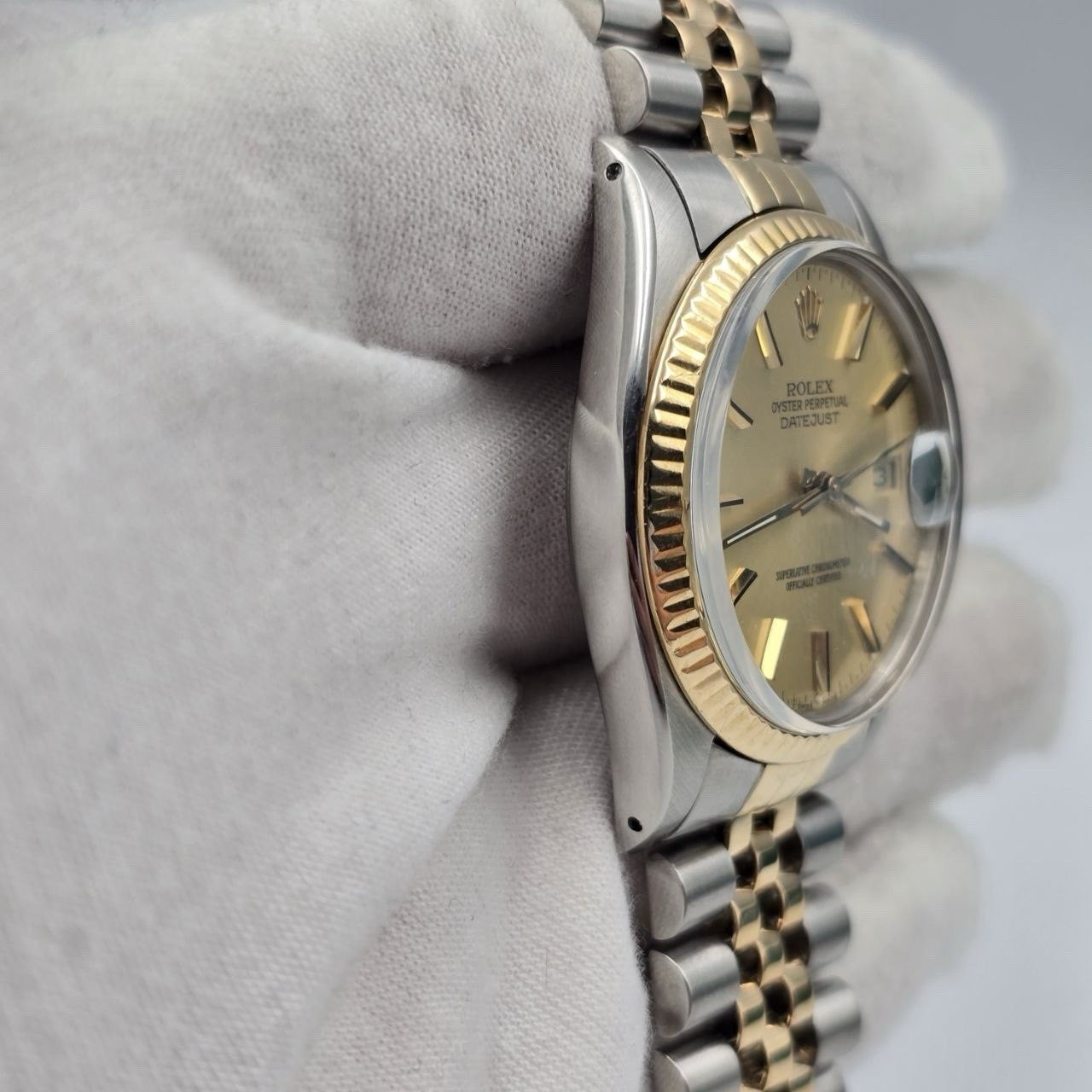 PAPERS Rolex Datejust Champagne Two-Tone Yellow Gold Jubilee 16013 36mm Watch