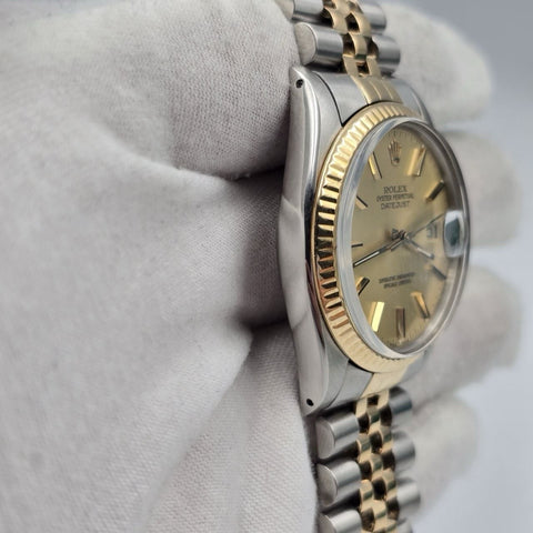 PAPERS Rolex Datejust Champagne Two-Tone Yellow Gold Jubilee 16013 36mm Watch