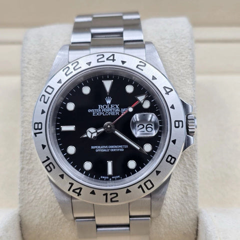 PAPERS 2003 Rolex Explorer II 16570 Steel Black Dial Date 40mm Watch + 2019 RSC