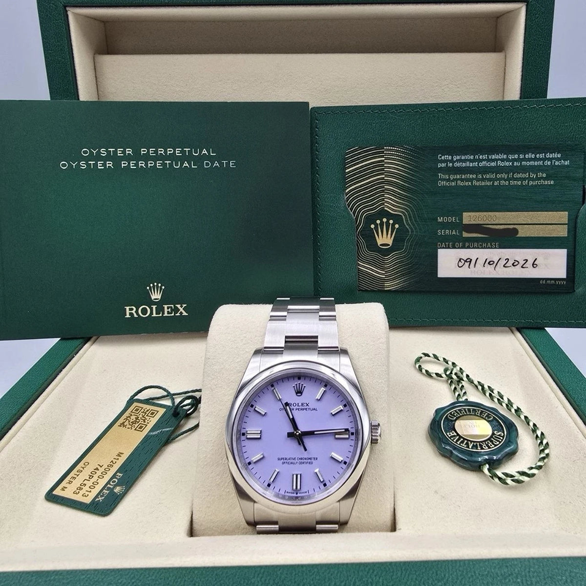 NEW 2026 Rolex Oyster Perpetual Lavender Dial Steel 36mm 126000 UNWORN