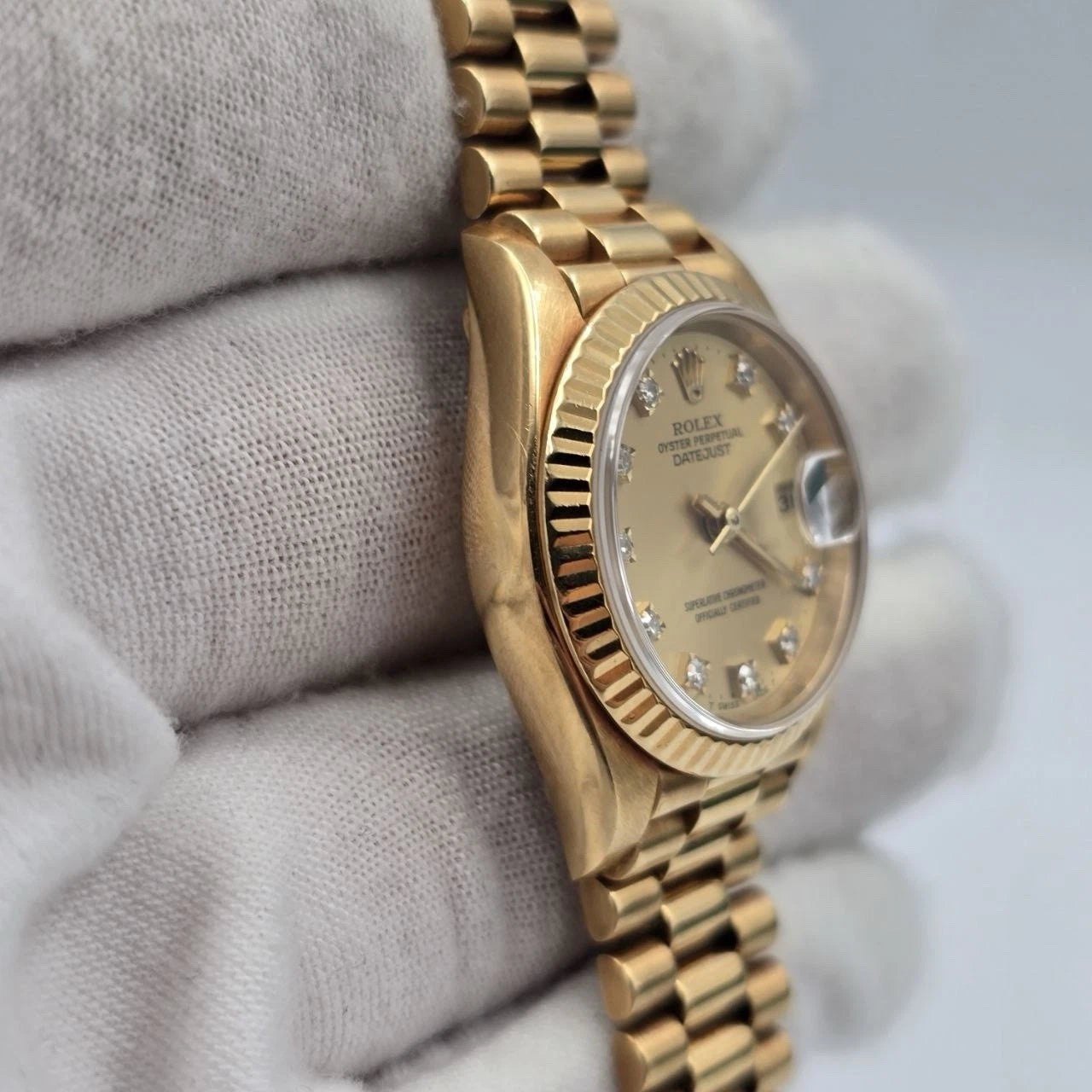 PAPERS Rolex Datejust Champagne Diamond Dial 18K Yellow Gold 69178 26mm + RSC
