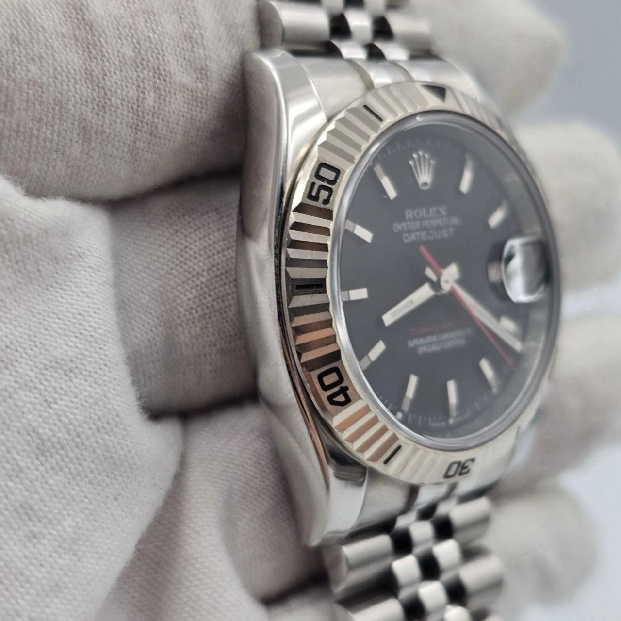 Rolex Datejust Turn-O-Graph Jubilee Black Dial Stainless Steel Watch 116264