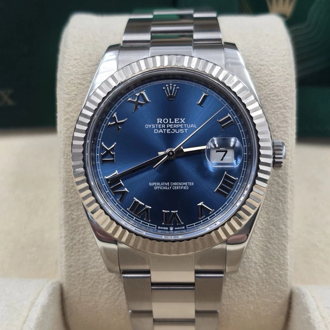 2022 PAPERS Rolex Datejust 126334 Steel Oyster Azzurro Blue Roman Dial 41mm BOX