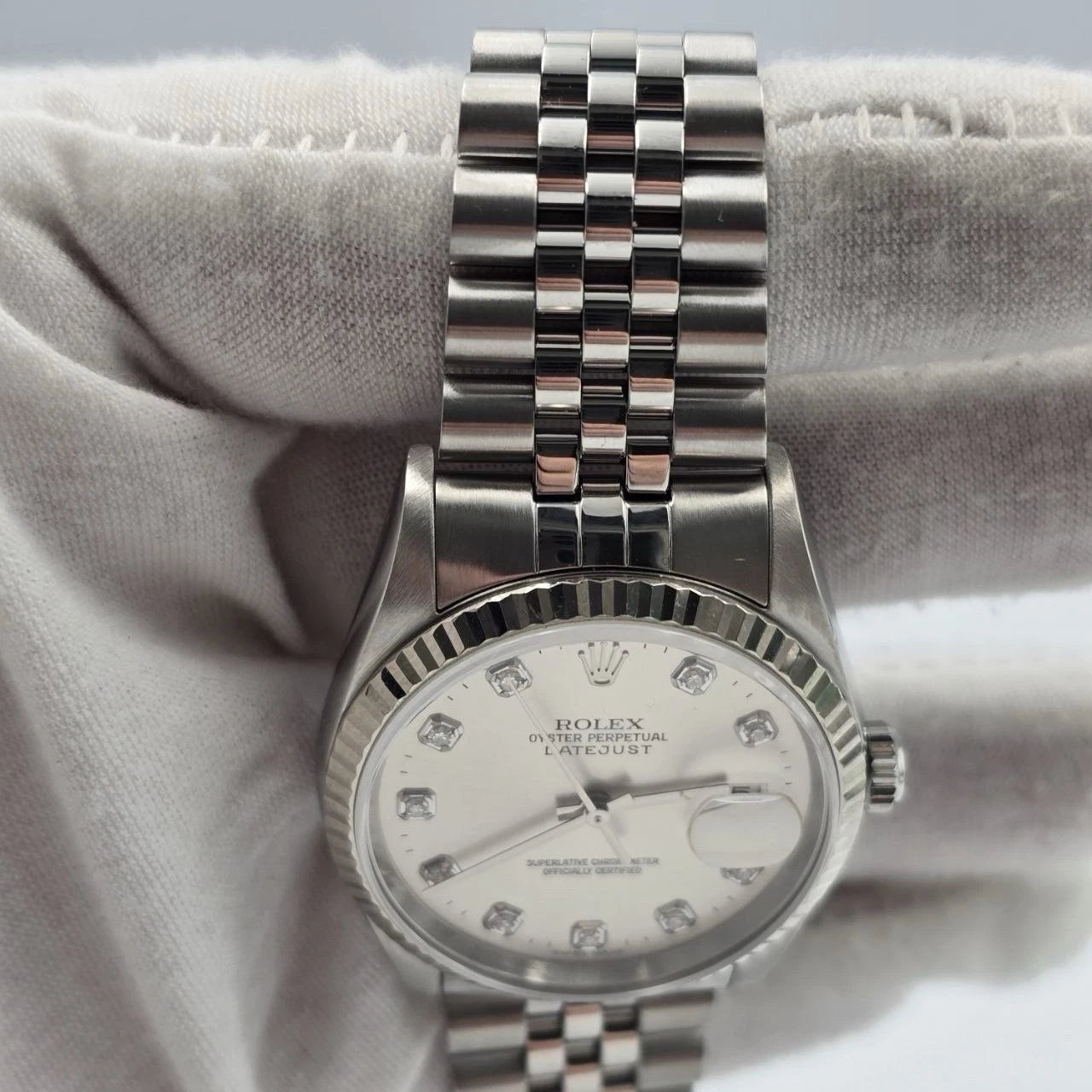 PAPERS Rolex Datejust Silver Diamond Dial Steel Jubilee 16234 36mm Watch BOX