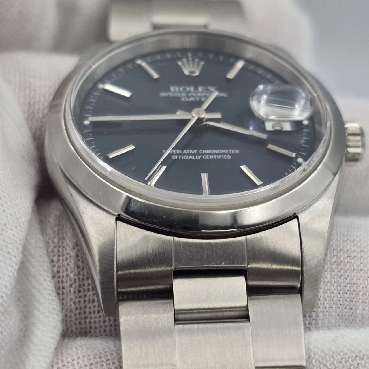 PAPERS Rolex Oyster Perpetual Date 15200 Stainless Steel Blue Dial 34MM Watch