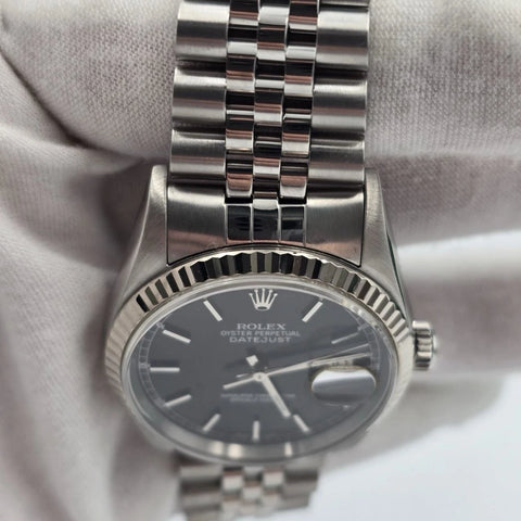 2005 Rolex Datejust Factory Black Dial Stainless Steel Jubilee 16234 36mm Watch