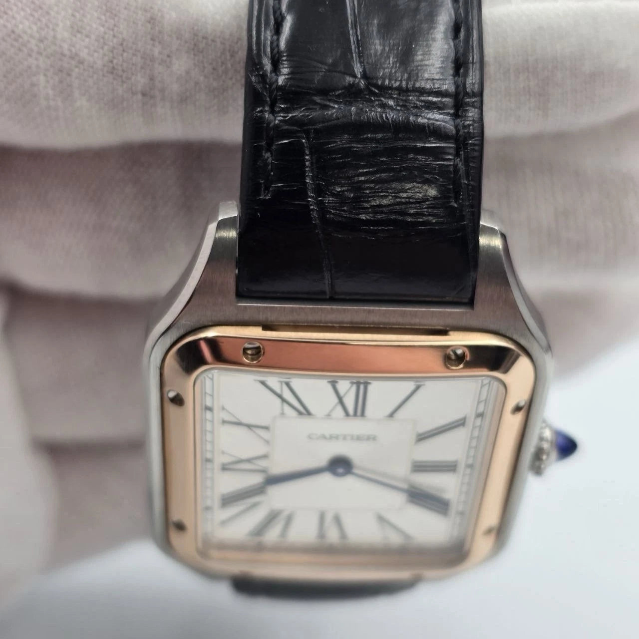 PAPERS Cartier Santos Dumont 31mm Rose Gold Steel White Dial Watch W2SA0011 BOX