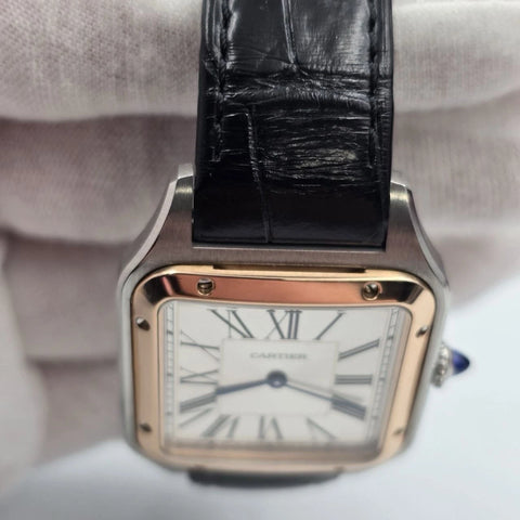 PAPERS Cartier Santos Dumont 31mm Rose Gold Steel White Dial Watch W2SA0011 BOX