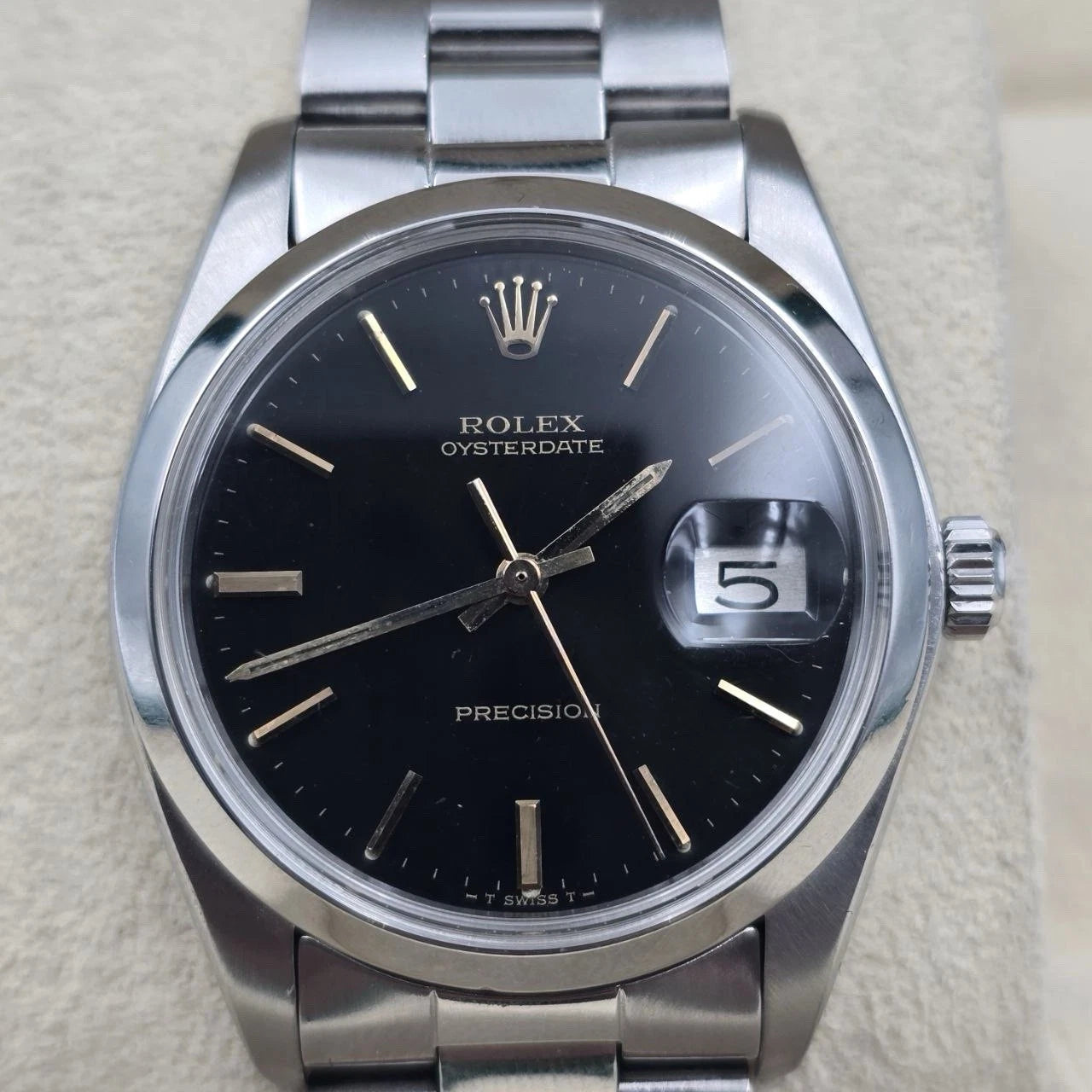 Rolex Oyster Date Precision 6694 Stainless Steel 34mm Black Dial Watch