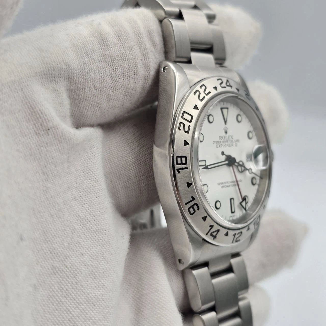 1999 PAPERS Rolex 16570 Explorer II Polar White Dial Stainless Steel 40mm Watch