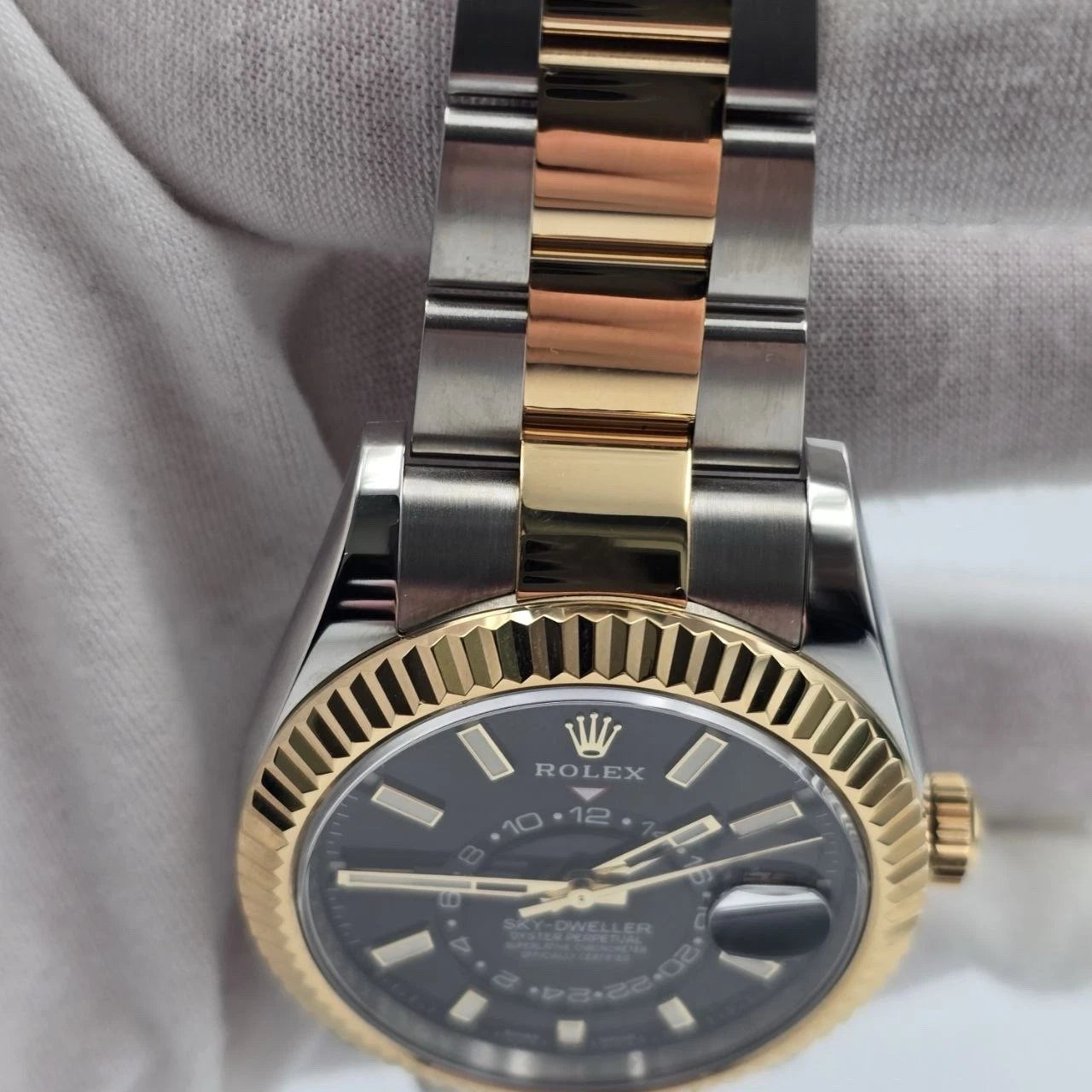 2019 PAPERS Rolex Sky-Dweller Two-Tone Gold Steel Black 42mm 326933 BOX