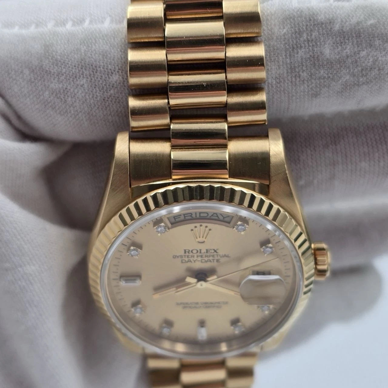 Rolex Day-Date 18238 President Gold FACTORY Champagne Diamond Dial 36mm Watch